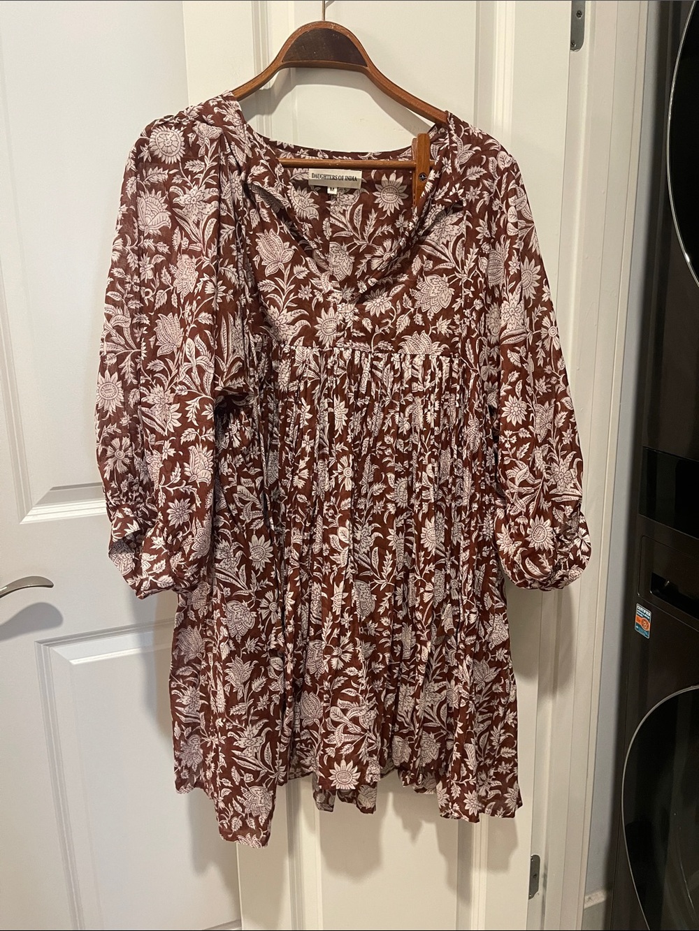 Daughters of India Brown and White Floral Smocked Mini Dress